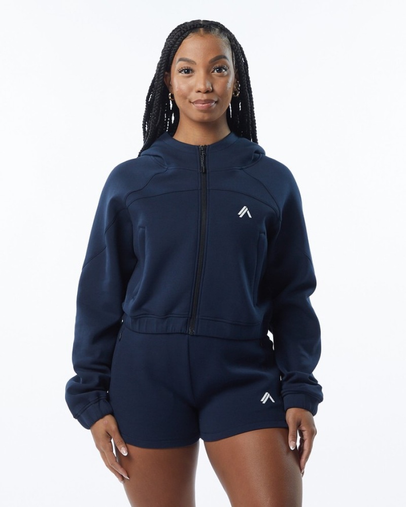 Geaca Dama Alphalete ELMTS Full-Zip Crop Bleumarin | 048123-BRO