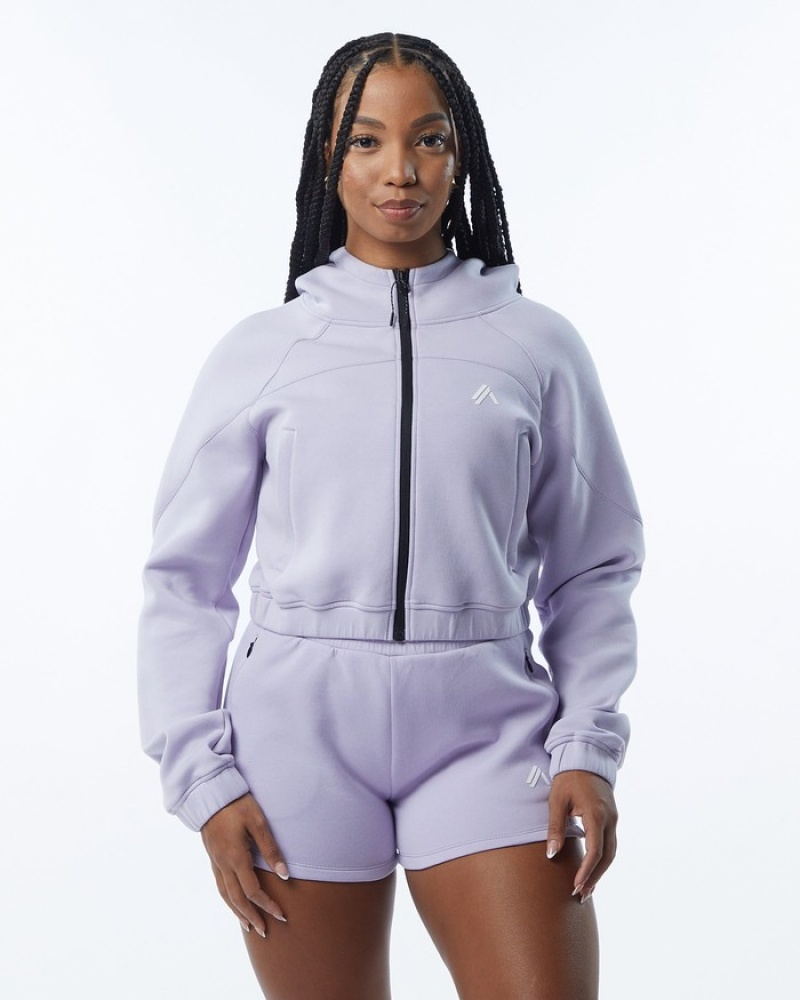 Geaca Dama Alphalete ELMTS Full-Zip Crop Violet | 136705-ICY