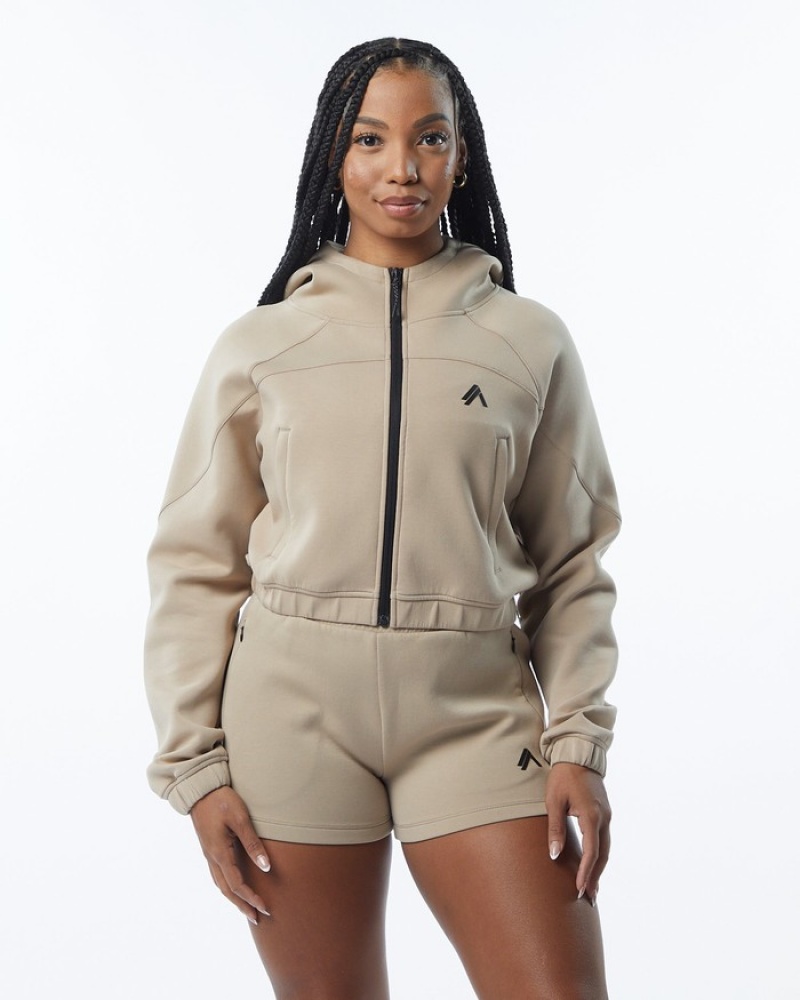 Geaca Dama Alphalete ELMTS Full-Zip Crop Maro | 927140-TWL