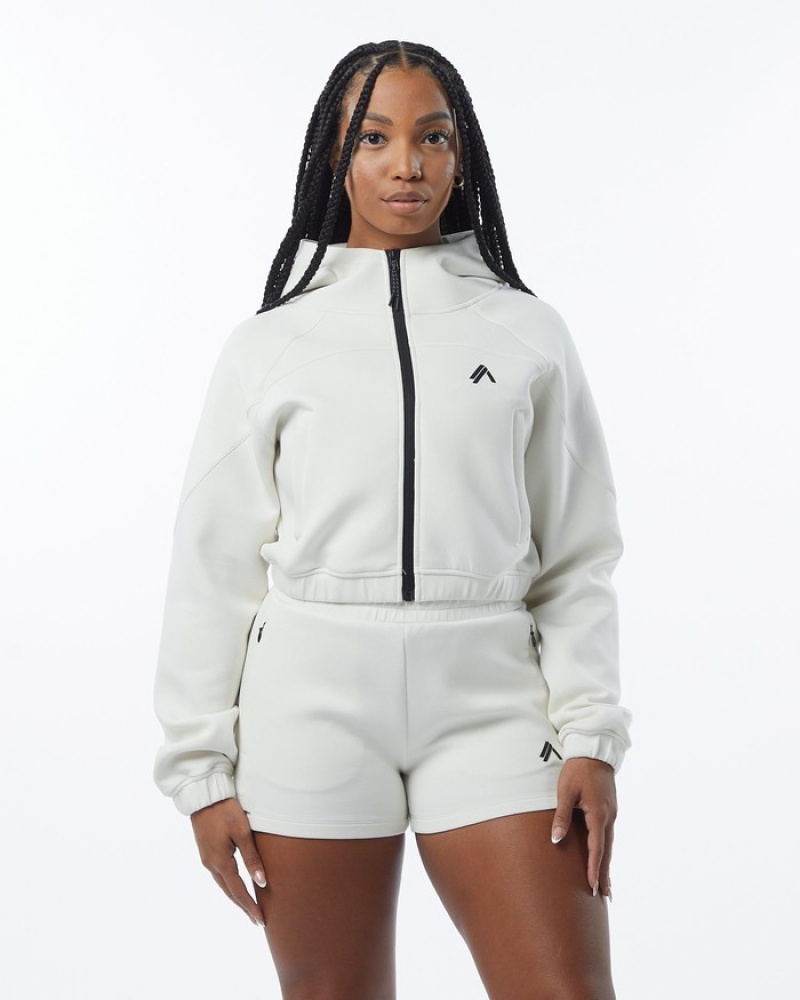 Geaca Dama Alphalete ELMTS Full-Zip Crop Albi | 426805-BUA