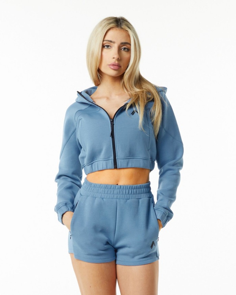 Geaca Dama Alphalete ELMTS Full-Zip Crop Albastri | 917024-MTA