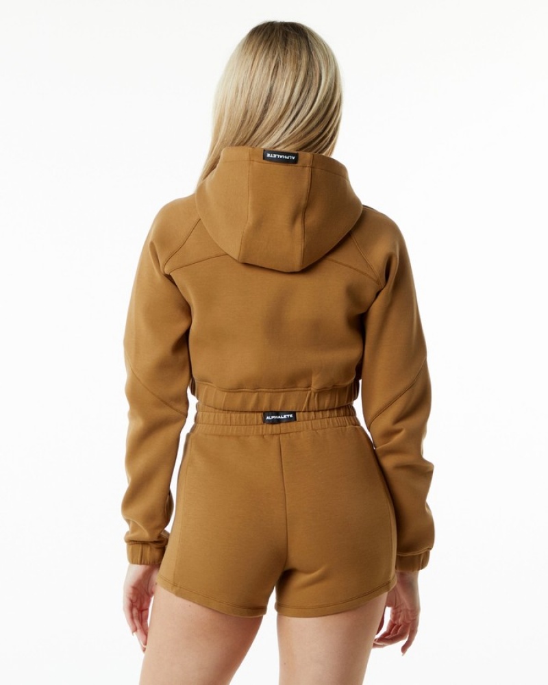 Geaca Dama Alphalete ELMTS Full-Zip Crop Kaki | 439687-VHC