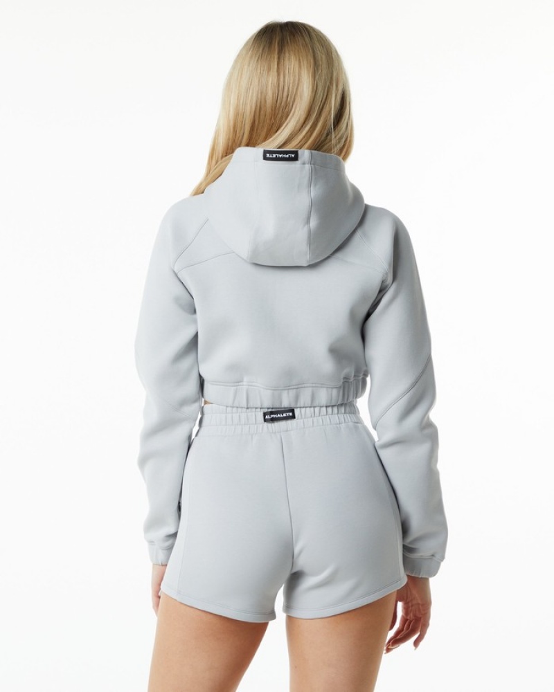 Geaca Dama Alphalete ELMTS Full-Zip Crop Gri | 902738-INY