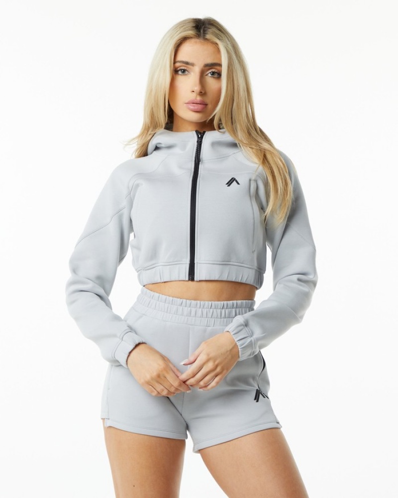 Geaca Dama Alphalete ELMTS Full-Zip Crop Gri | 902738-INY