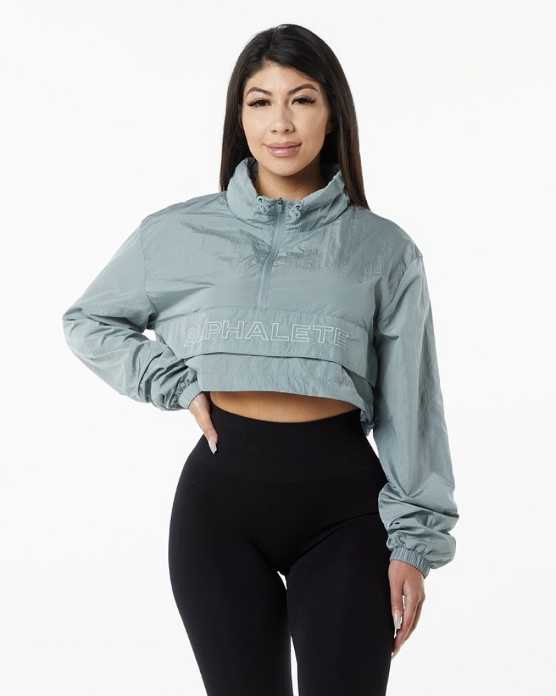 Geaca Dama Alphalete Endure Crop Gri Albastri | 823906-HWJ