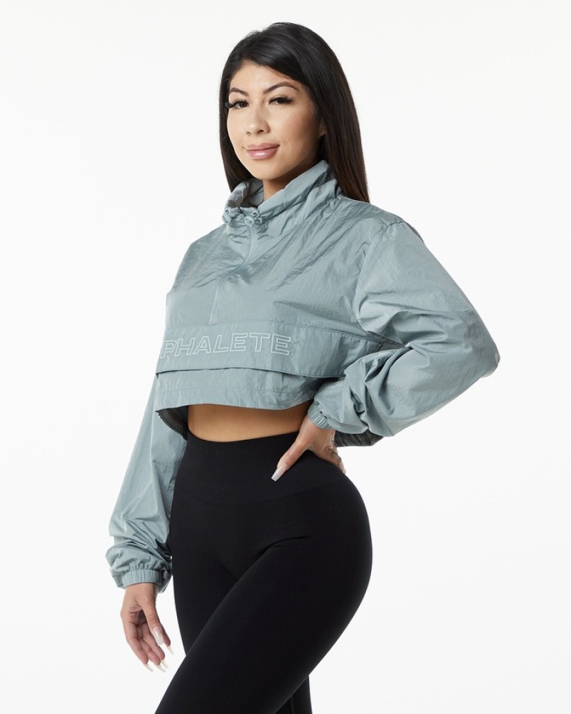 Geaca Dama Alphalete Endure Crop Gri Albastri | 823906-HWJ