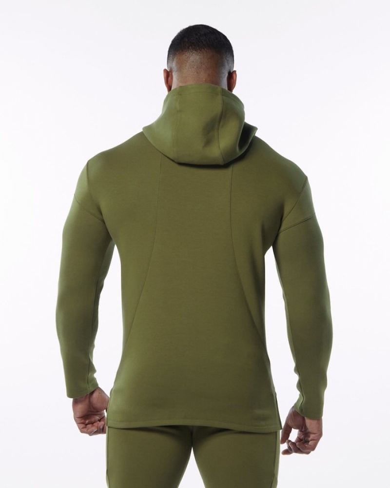 Hanorac Cu Gluga Barbati Alphalete ELMTS Fitted Masline Verzi | 582793-OLD