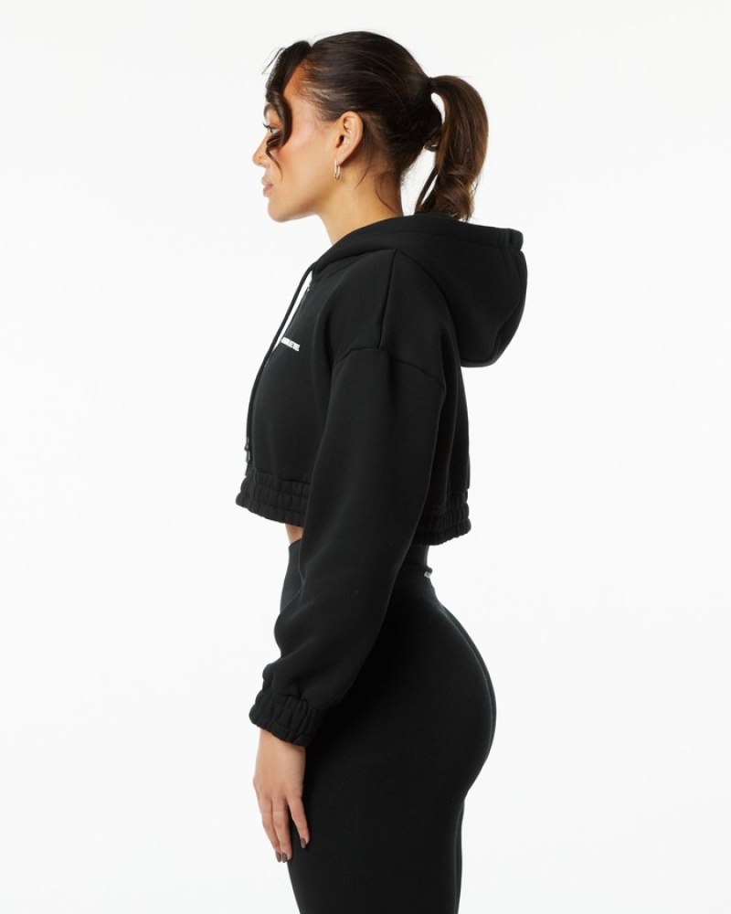 Hanorac Cu Gluga Dama Alphalete Classicital Crop Negrii | 874639-MOS