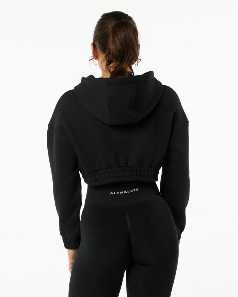 Hanorac Cu Gluga Dama Alphalete Classicital Crop Negrii | 874639-MOS