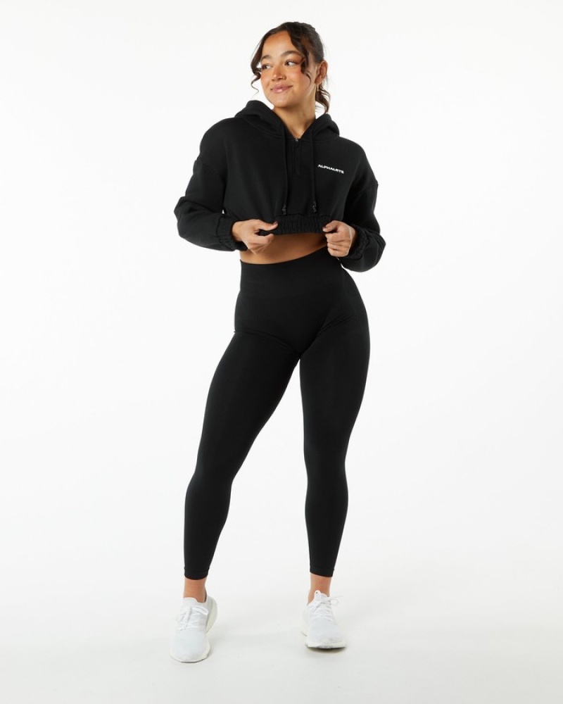 Hanorac Cu Gluga Dama Alphalete Classicital Crop Negrii | 874639-MOS