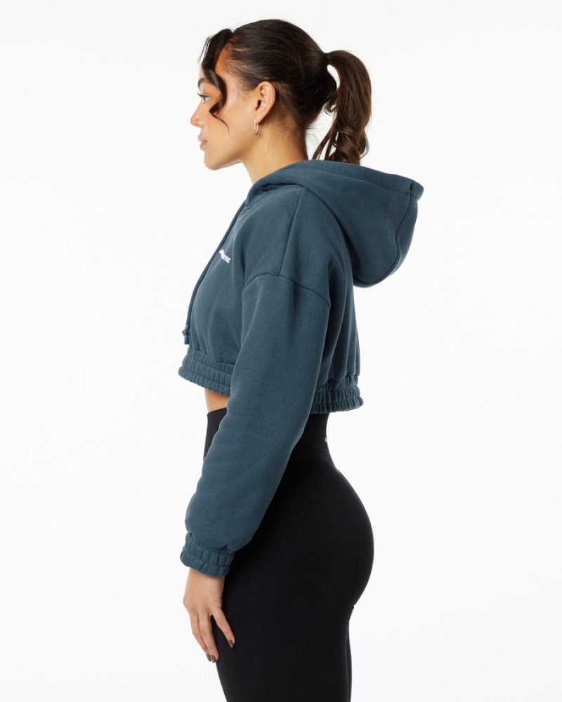Hanorac Cu Gluga Dama Alphalete Classicital Crop Albastri | 410675-UDY
