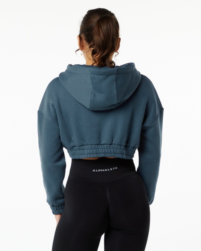 Hanorac Cu Gluga Dama Alphalete Classicital Crop Albastri | 410675-UDY