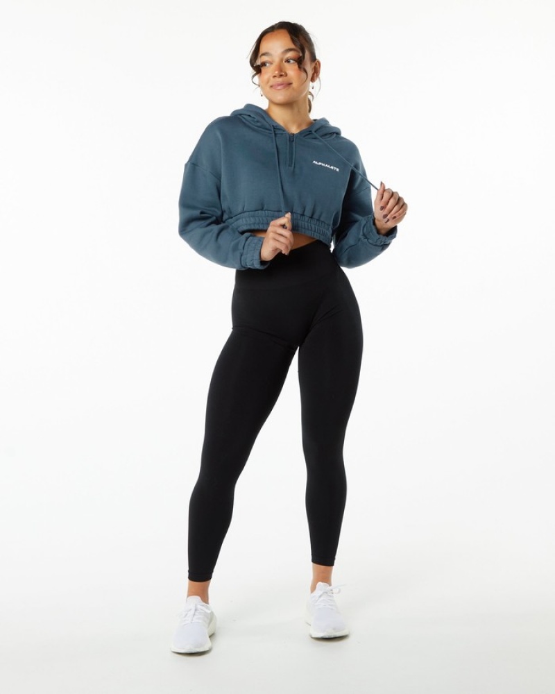 Hanorac Cu Gluga Dama Alphalete Classicital Crop Albastri | 410675-UDY