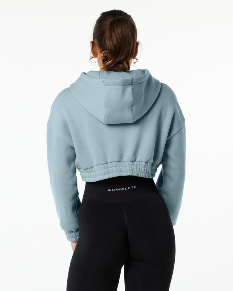 Hanorac Cu Gluga Dama Alphalete Classicital Crop Albastri | 927054-CHW