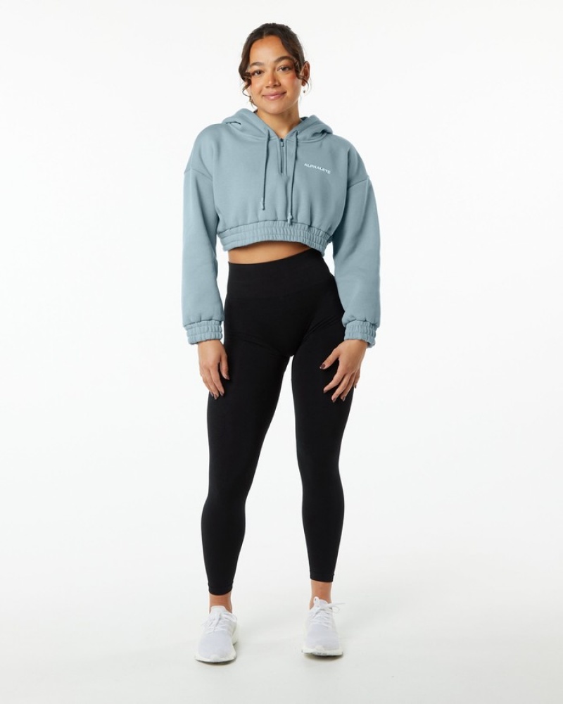 Hanorac Cu Gluga Dama Alphalete Classicital Crop Albastri | 927054-CHW