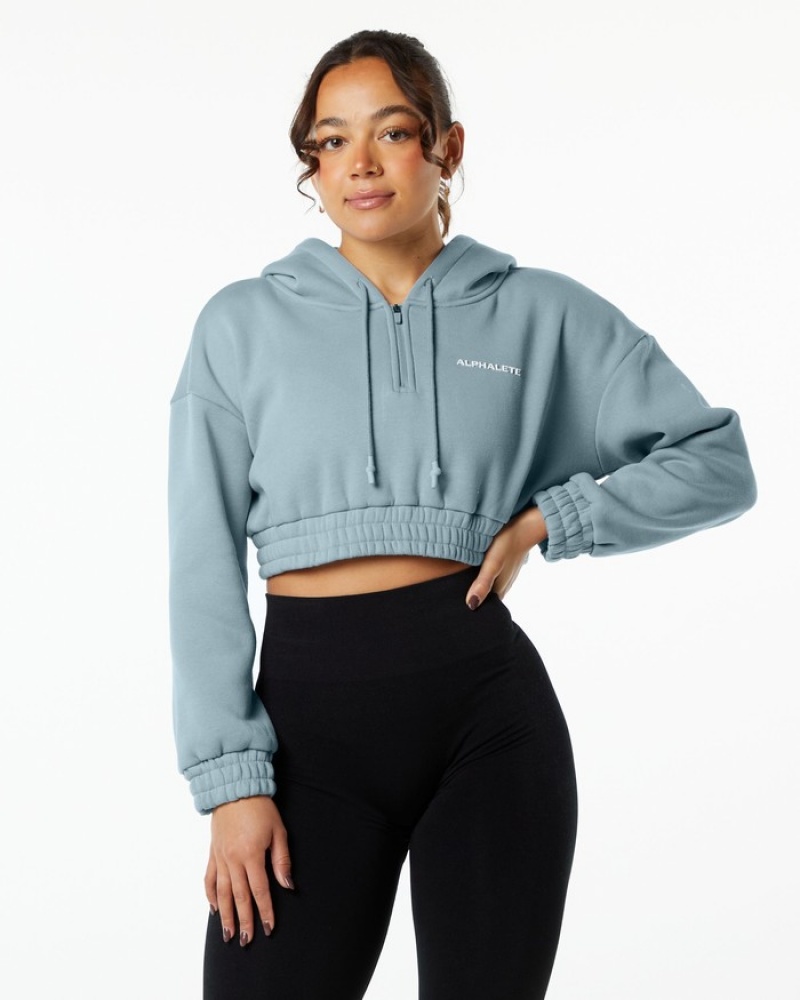 Hanorac Cu Gluga Dama Alphalete Classicital Crop Albastri | 927054-CHW