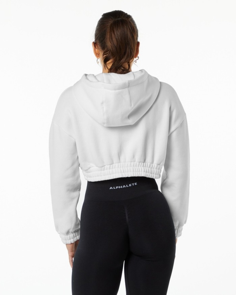 Hanorac Cu Gluga Dama Alphalete Classicital Crop Albi | 259413-PHJ