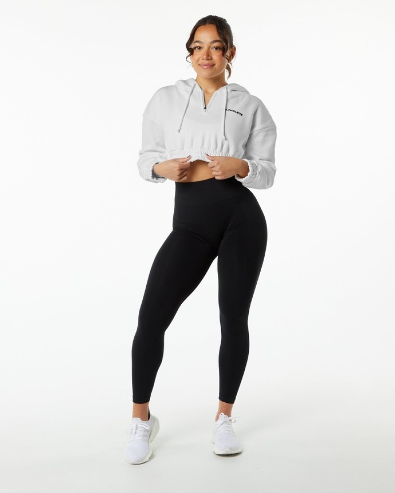 Hanorac Cu Gluga Dama Alphalete Classicital Crop Albi | 259413-PHJ