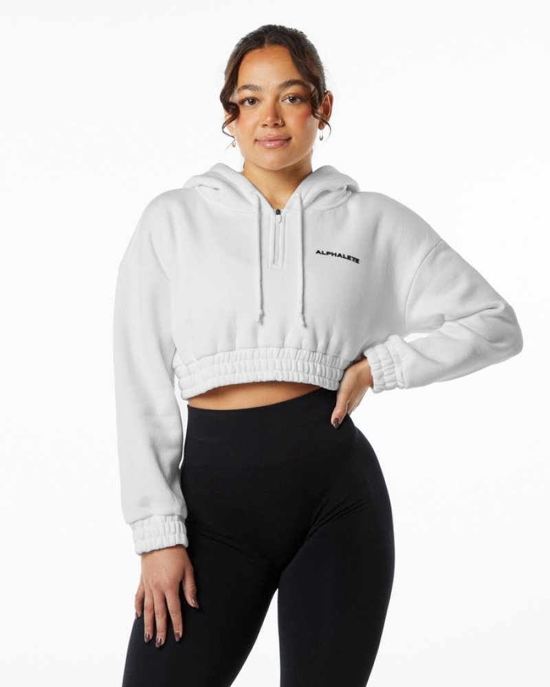Hanorac Cu Gluga Dama Alphalete Classicital Crop Albi | 259413-PHJ