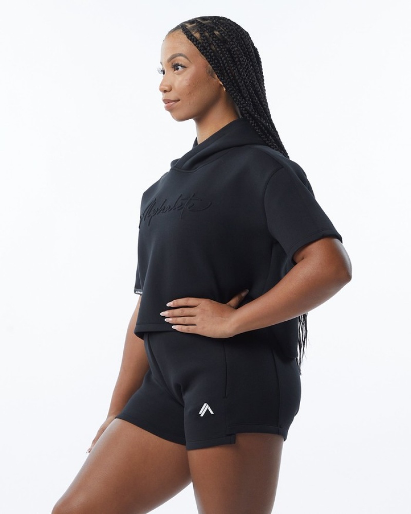 Hanorac Cu Gluga Dama Alphalete ELMTS Half Sleeve Negrii | 410857-GIM