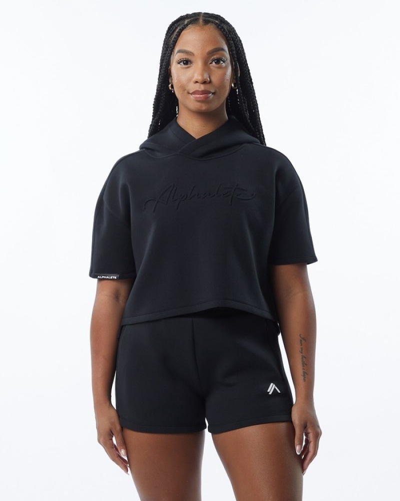 Hanorac Cu Gluga Dama Alphalete ELMTS Half Sleeve Negrii | 410857-GIM