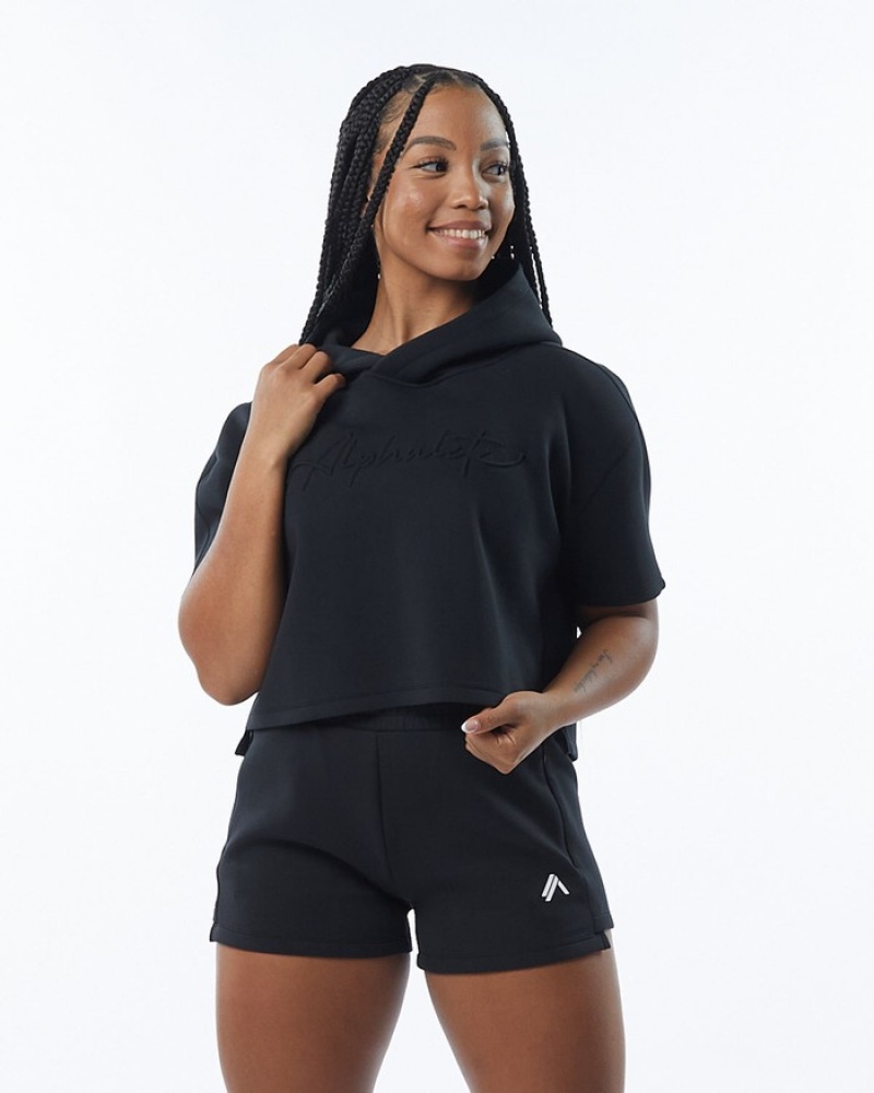 Hanorac Cu Gluga Dama Alphalete ELMTS Half Sleeve Negrii | 410857-GIM