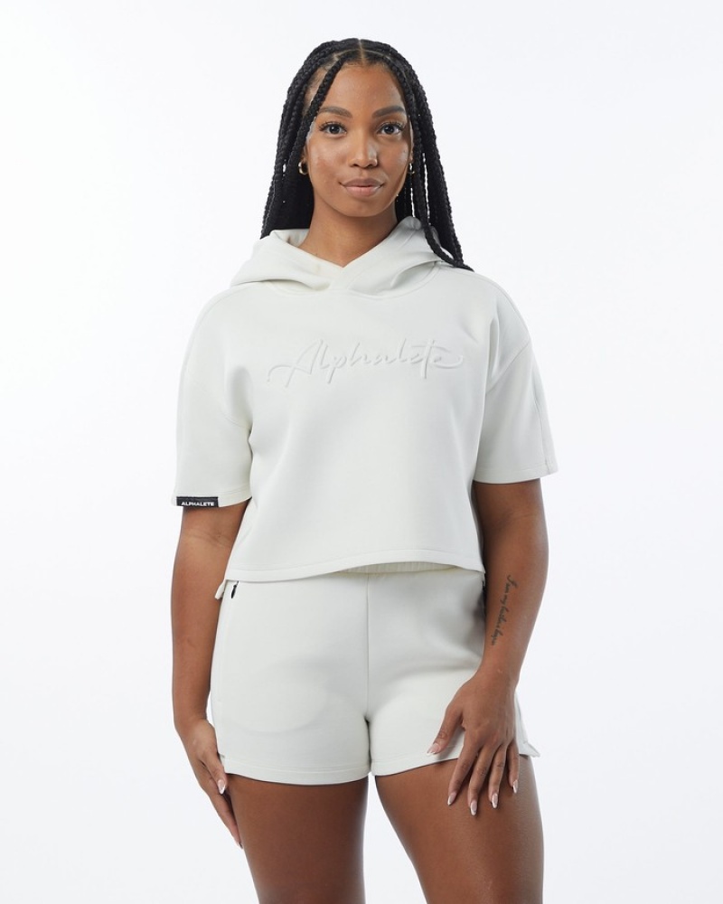 Hanorac Cu Gluga Dama Alphalete ELMTS Half Sleeve Albi | 071235-VOC