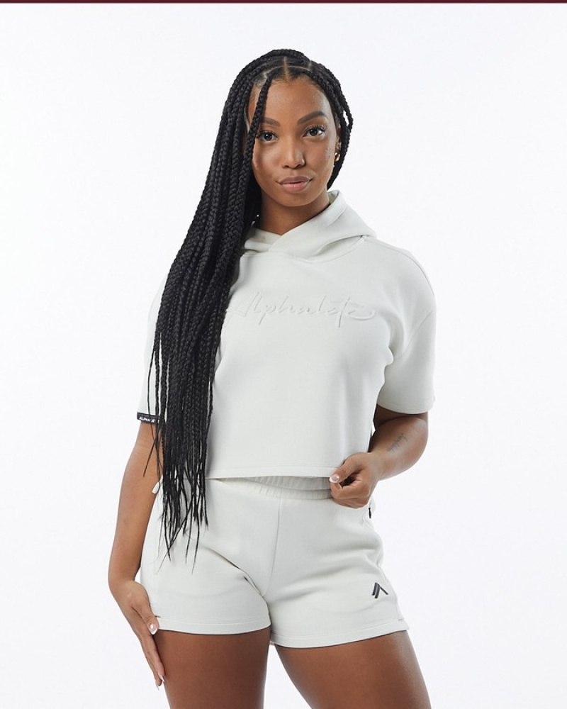 Hanorac Cu Gluga Dama Alphalete ELMTS Half Sleeve Albi | 071235-VOC