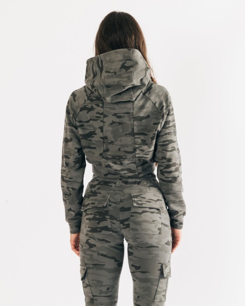 Hanorac Cu Gluga Dama Alphalete Identity Pro Crop Camuflaj | 645379-CIR