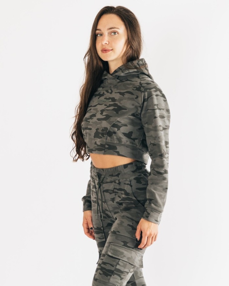 Hanorac Cu Gluga Dama Alphalete Identity Pro Crop Camuflaj | 645379-CIR