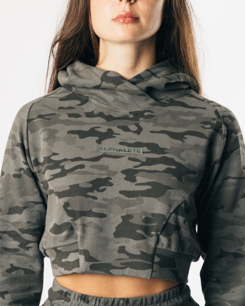 Hanorac Cu Gluga Dama Alphalete Identity Pro Crop Camuflaj | 645379-CIR