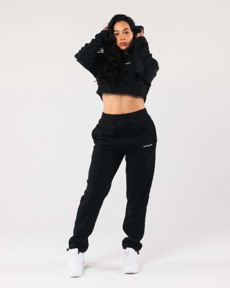 Hanorac Cu Gluga Dama Alphalete King Crop Negrii | 560387-WTD