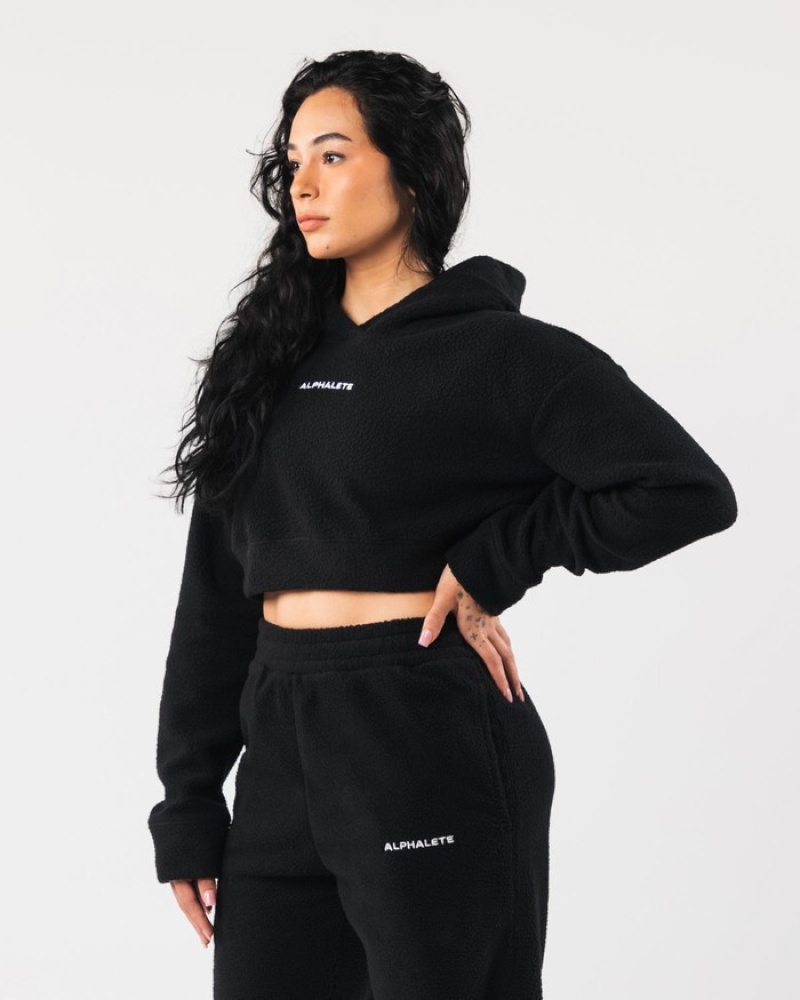 Hanorac Cu Gluga Dama Alphalete King Crop Negrii | 560387-WTD