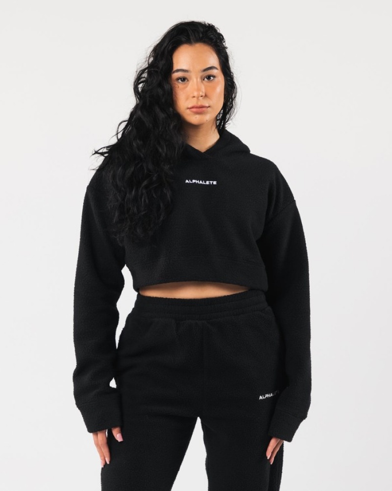 Hanorac Cu Gluga Dama Alphalete King Crop Negrii | 560387-WTD