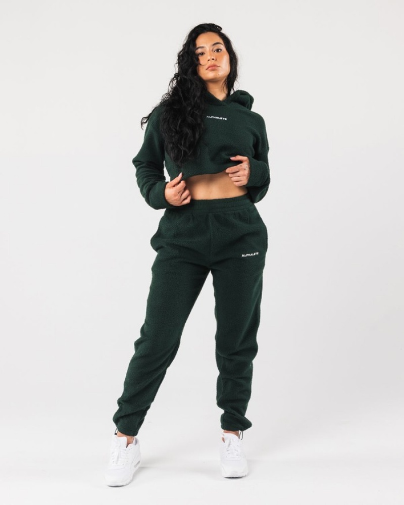 Hanorac Cu Gluga Dama Alphalete King Crop Verzi | 543926-CAL