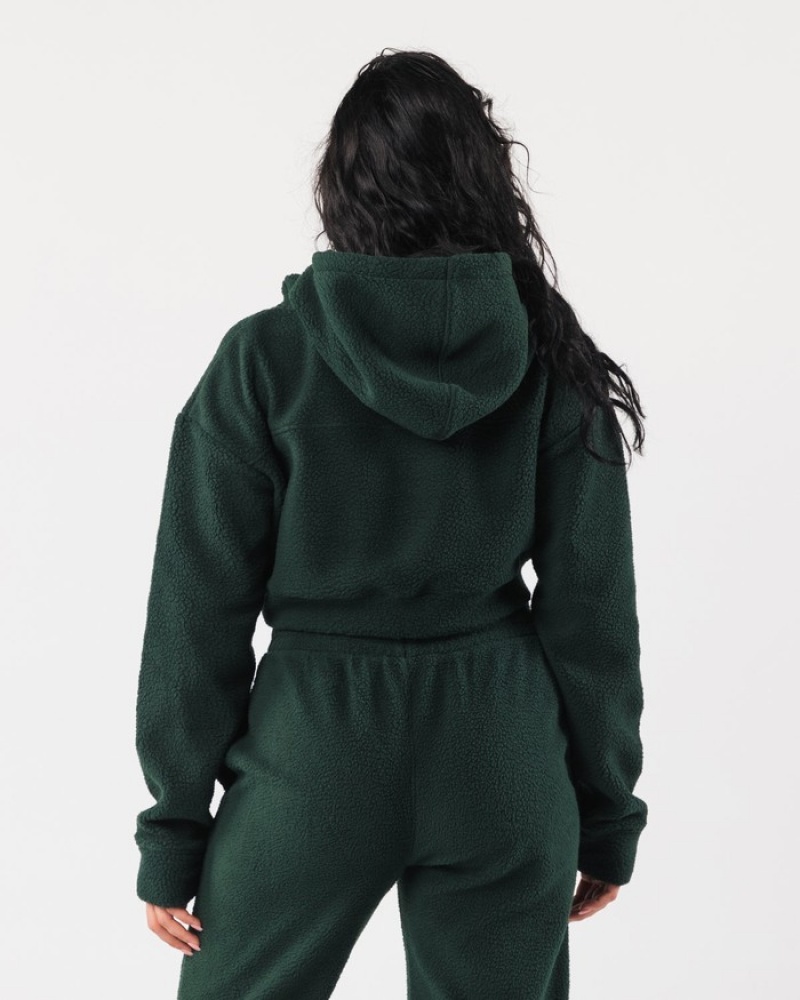 Hanorac Cu Gluga Dama Alphalete King Crop Verzi | 543926-CAL