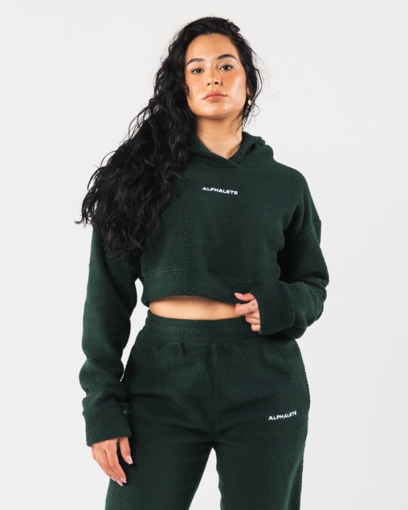 Hanorac Cu Gluga Dama Alphalete King Crop Verzi | 543926-CAL