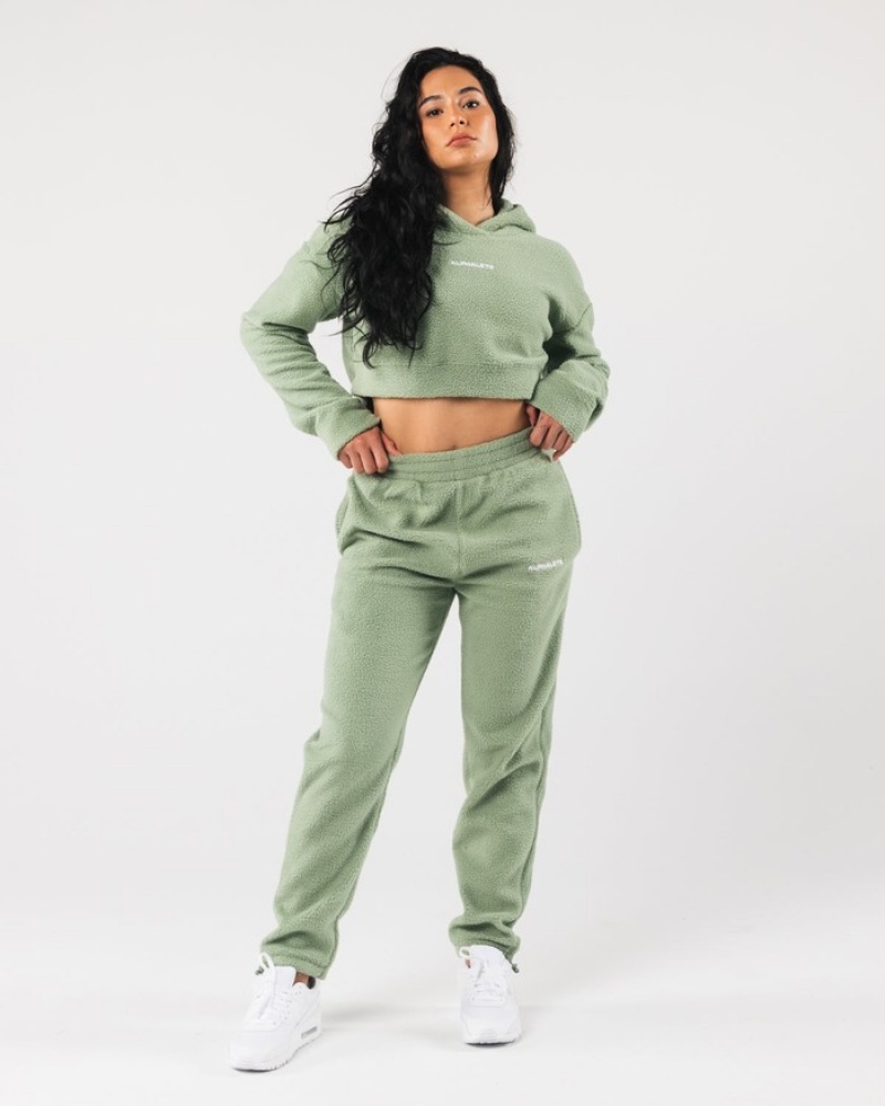 Hanorac Cu Gluga Dama Alphalete King Crop Masline Verzi | 470291-UOE