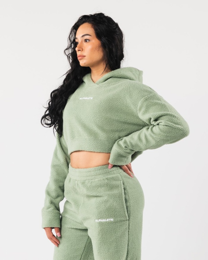 Hanorac Cu Gluga Dama Alphalete King Crop Masline Verzi | 470291-UOE