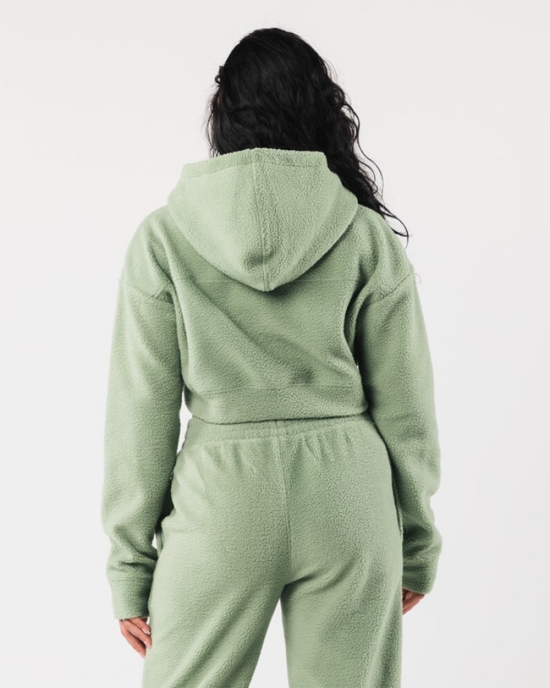 Hanorac Cu Gluga Dama Alphalete King Crop Masline Verzi | 470291-UOE