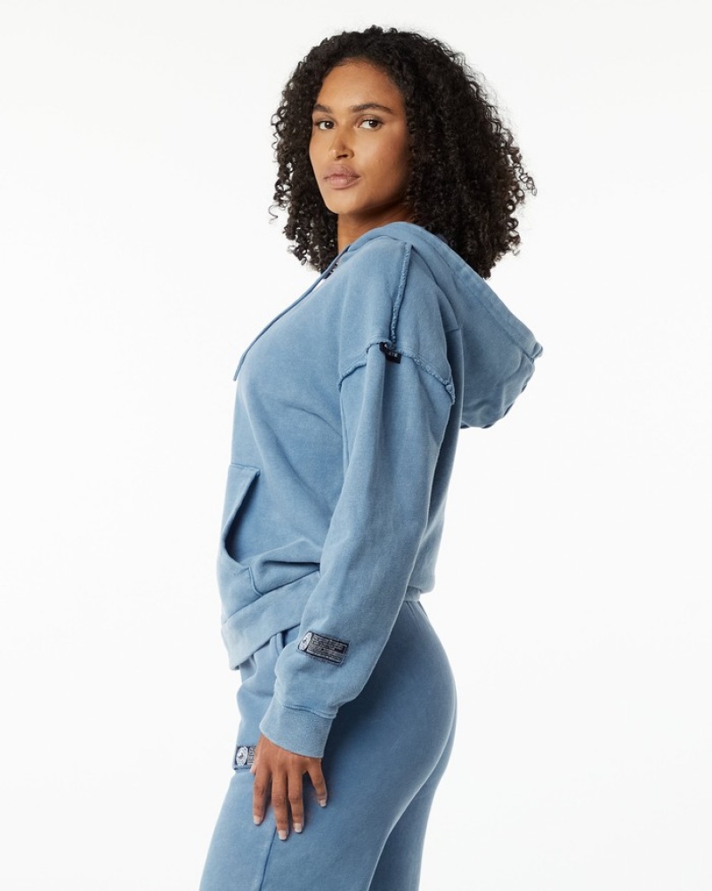 Hanorac Cu Gluga Dama Alphalete Very Terry Albastri | 217453-XHJ