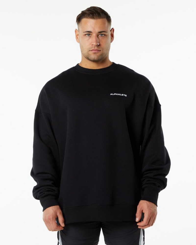 Hanorace Barbati Alphalete Clasici Crew Negrii | 215680-LQY