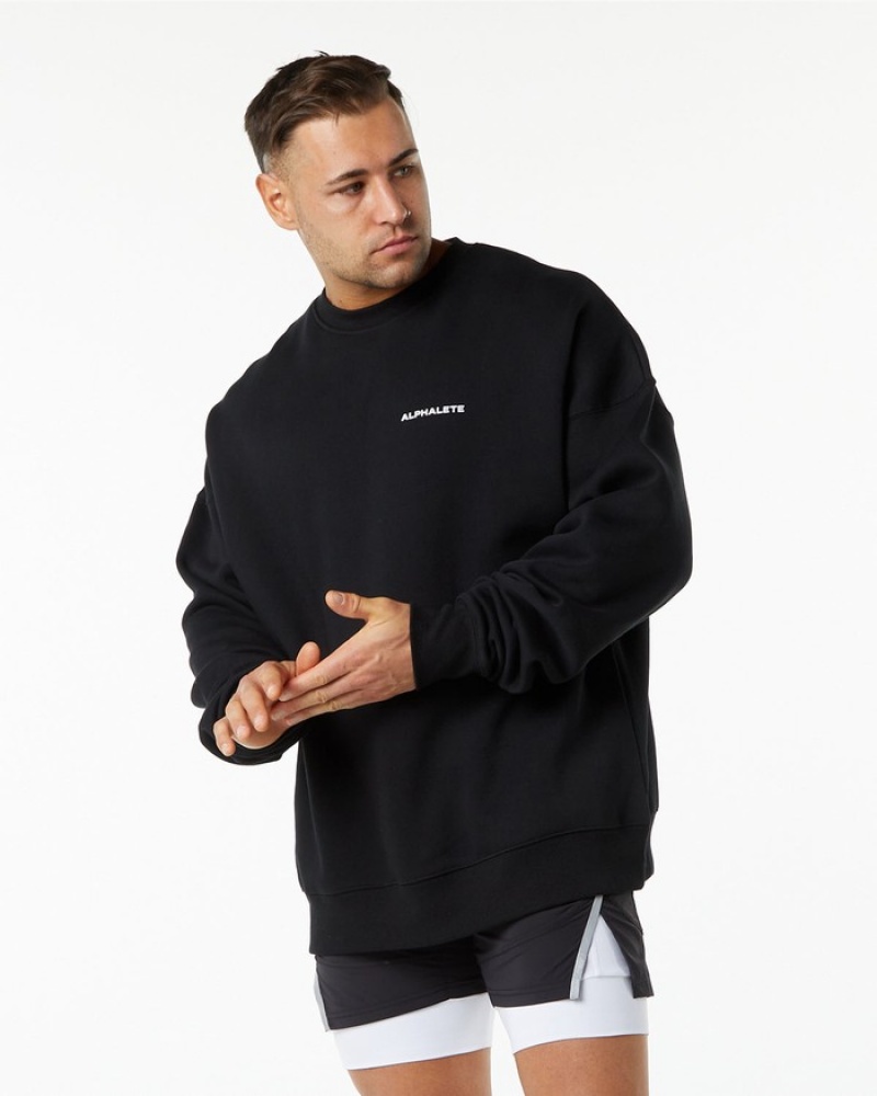 Hanorace Barbati Alphalete Clasici Crew Negrii | 215680-LQY