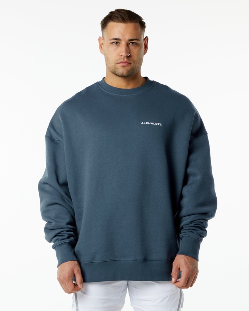 Hanorace Barbati Alphalete Clasici Crew Albastri | 275801-WFU
