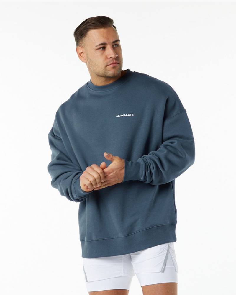 Hanorace Barbati Alphalete Clasici Crew Albastri | 275801-WFU