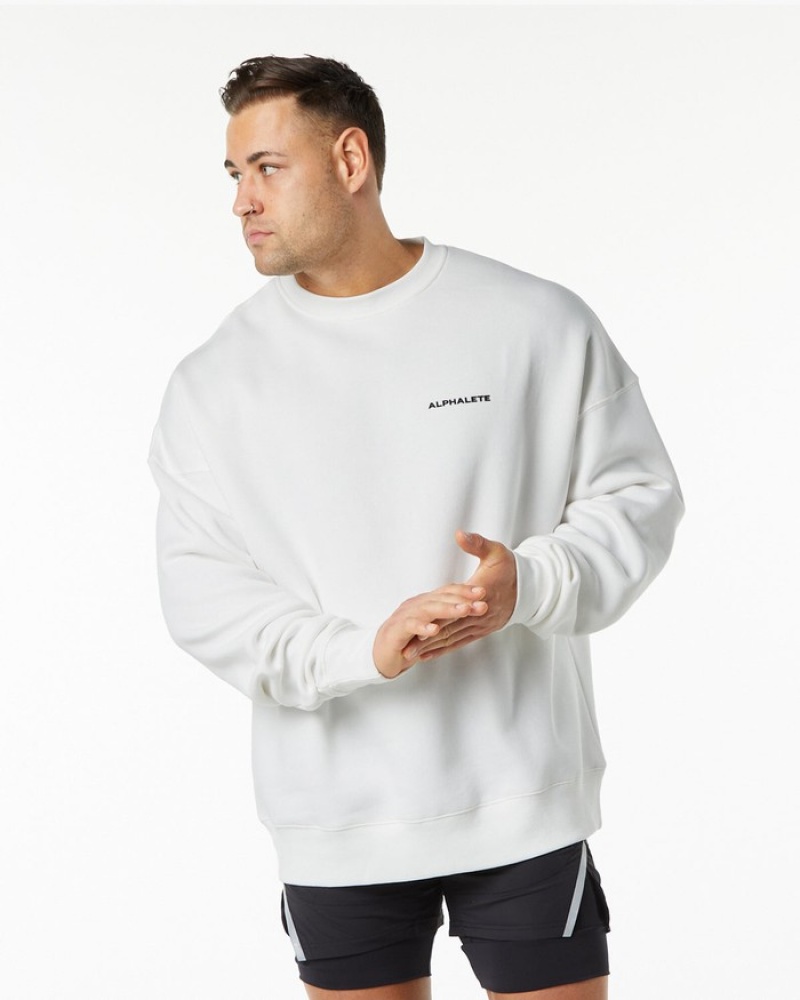 Hanorace Barbati Alphalete Clasici Crew Albi | 537209-CBK