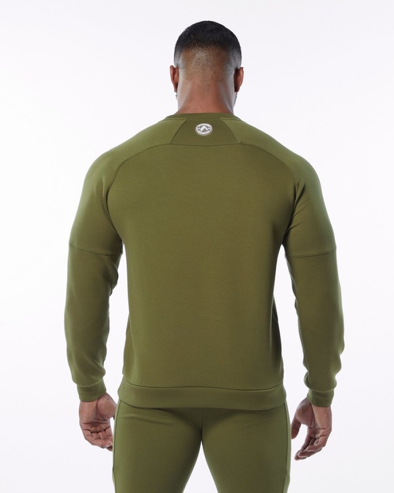 Hanorace Barbati Alphalete ELMTS Crewneck Masline Verzi | 153279-ZGT