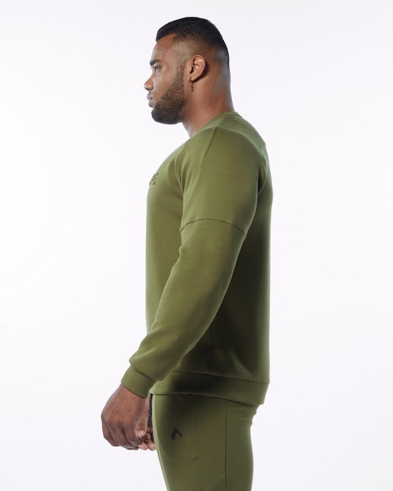 Hanorace Barbati Alphalete ELMTS Crewneck Masline Verzi | 153279-ZGT