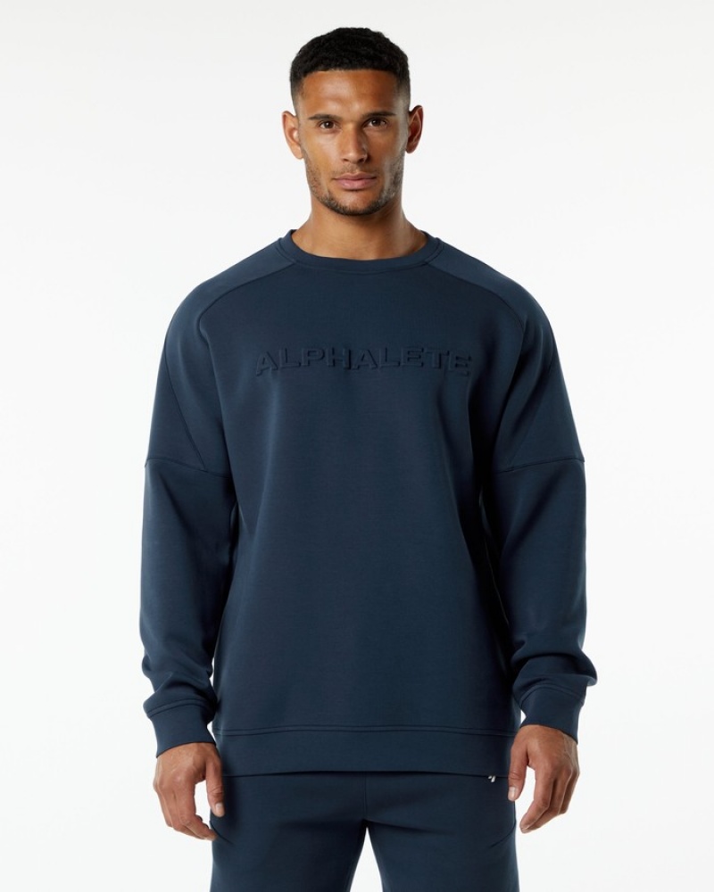 Hanorace Barbati Alphalete ELMTS Crewneck Bleumarin | 694715-STP