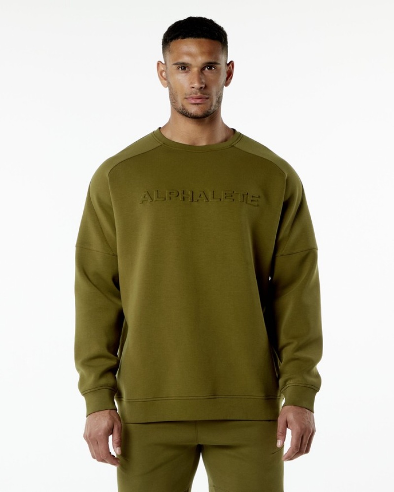 Hanorace Barbati Alphalete ELMTS Crewneck Verzi | 902581-CZY
